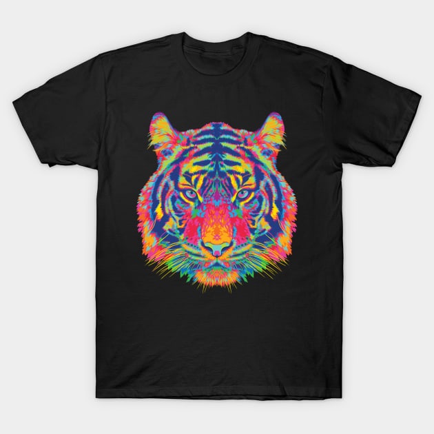 Rainbow Symmetrical Tiger T-Shirt by polliadesign